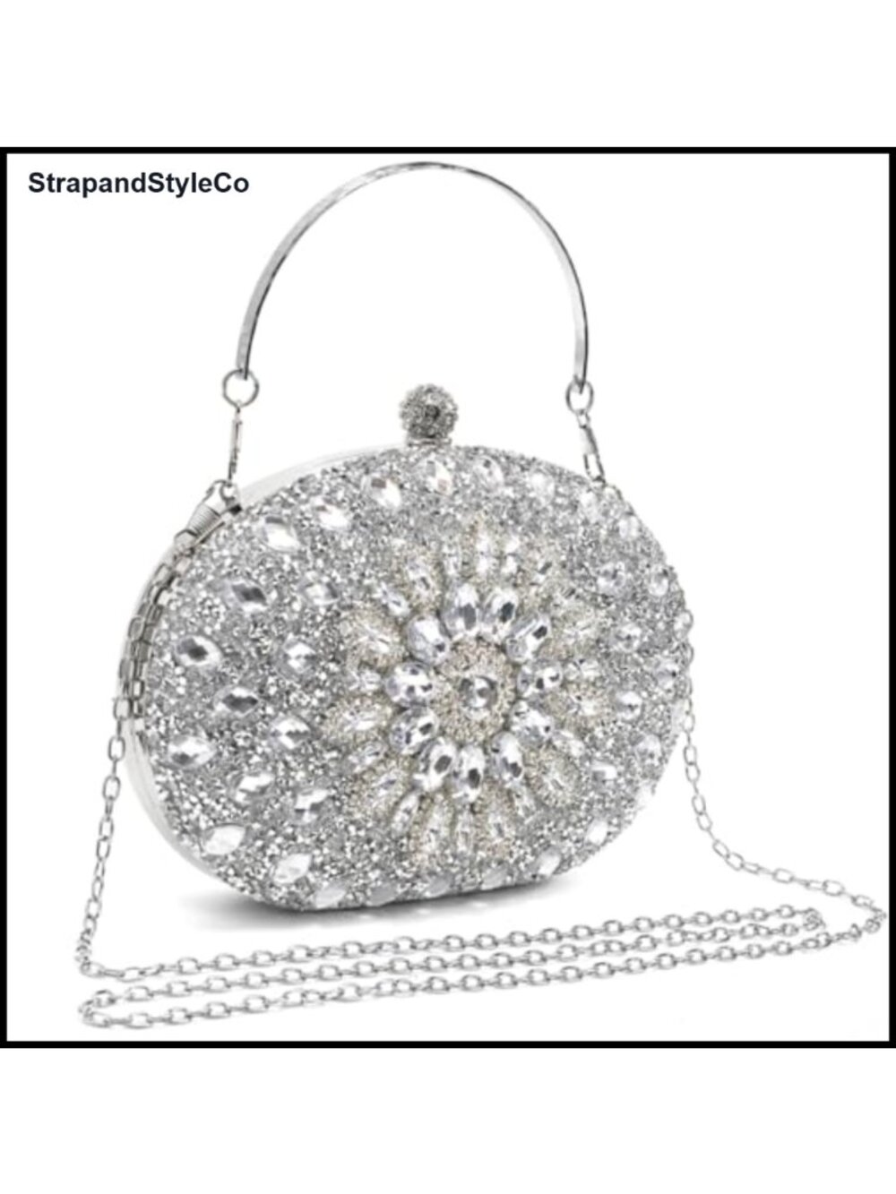 Rhinestone Evening Clutch with 3D Sunflower, Chain Crossbody Bag